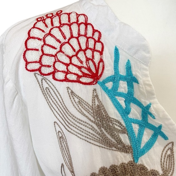 A&A Women’s Size XL White Tunic Embroidered Shells Boho Beachy Summer Casual - Picture 4 of 9